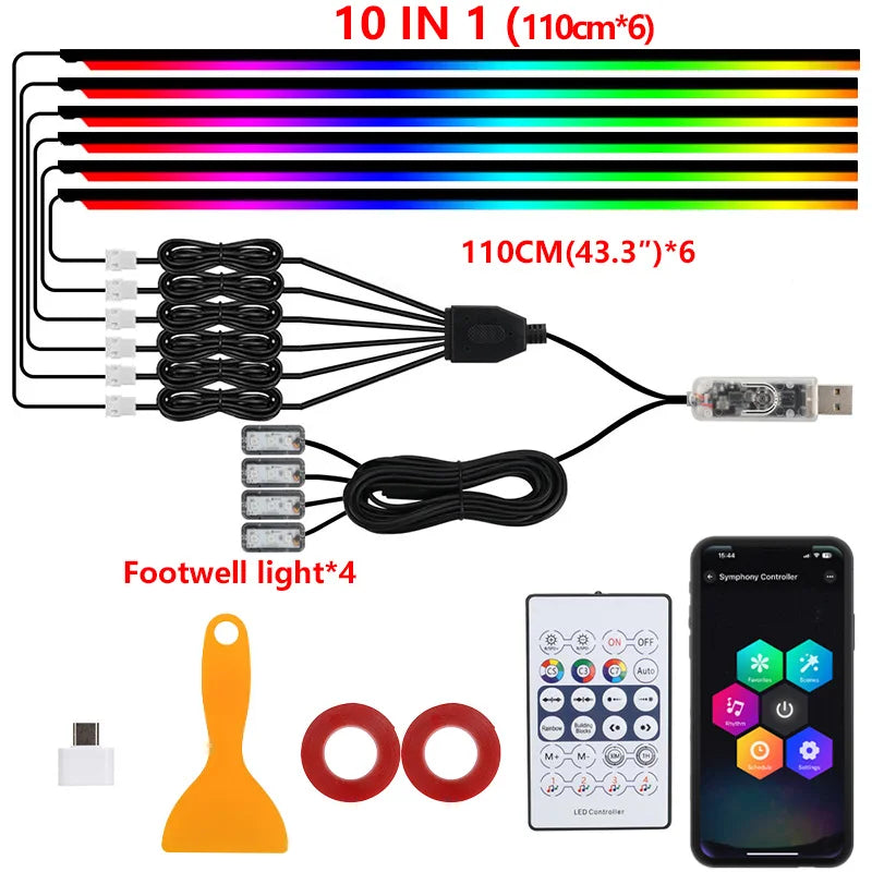 RGB Car Ambient Light Kit with App Control