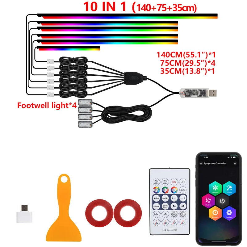 RGB Car Ambient Light Kit with App Control
