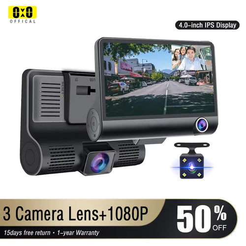 3-Camera Dash Cam with Front, Rear & Cabin Recording