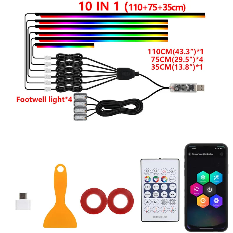 RGB Car Ambient Light Kit with App Control
