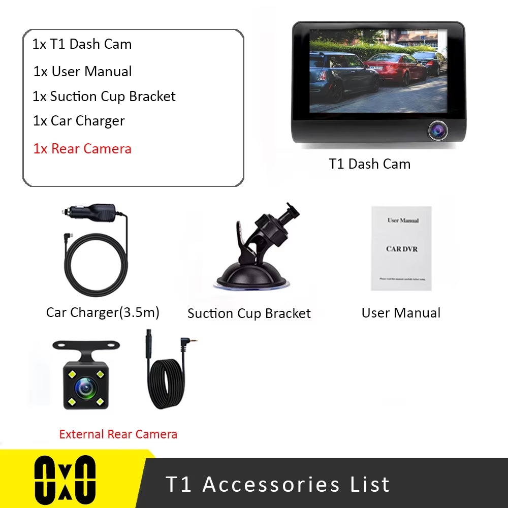 3-Camera Dash Cam with Front, Rear & Cabin Recording
