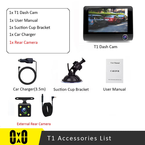 3-Camera Dash Cam with Front, Rear & Cabin Recording