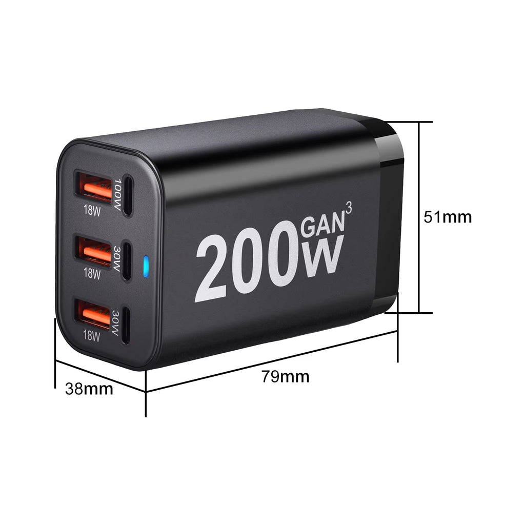200W GaN Fast Charger with 6 USB Ports