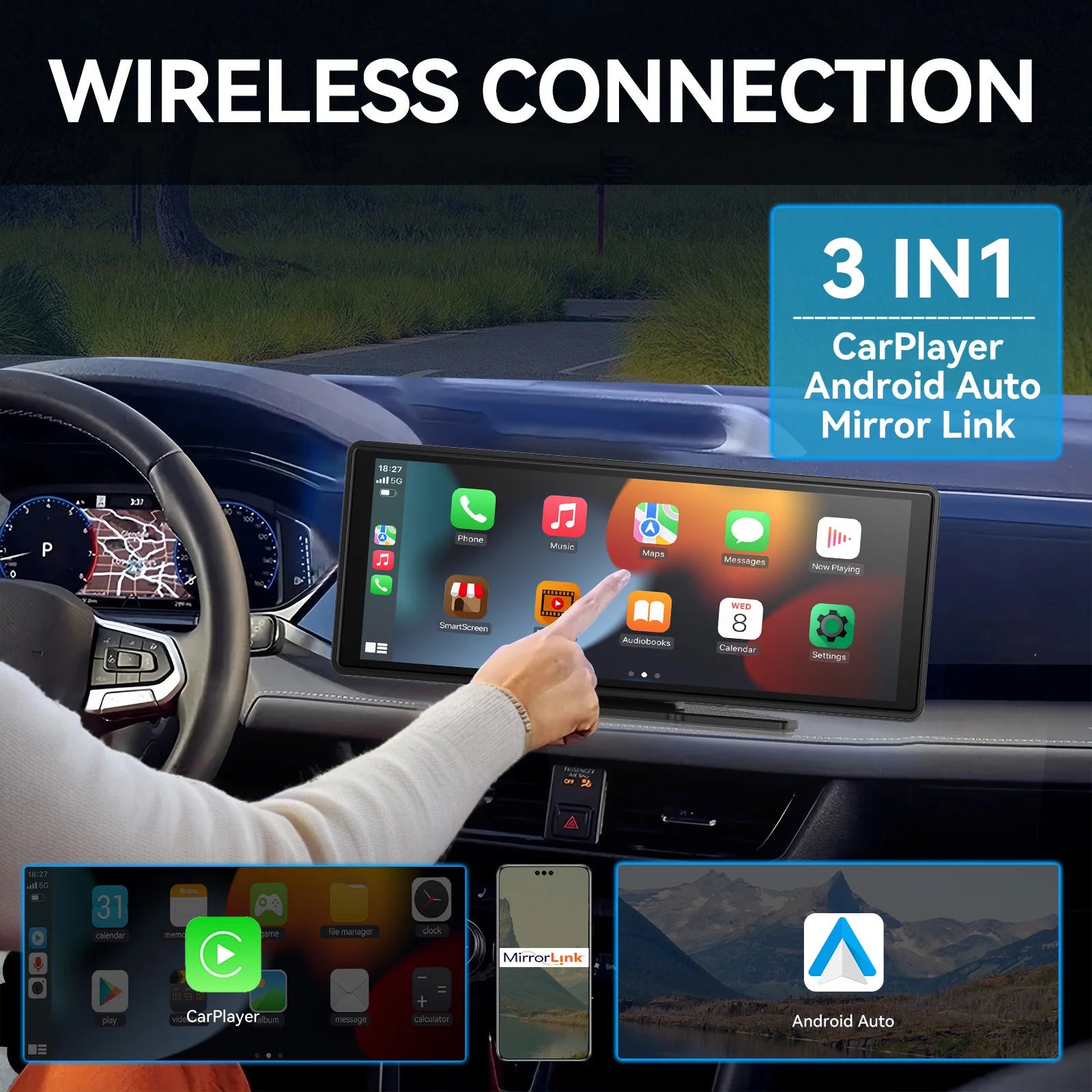Wireless CarPlay Touchscreen Display